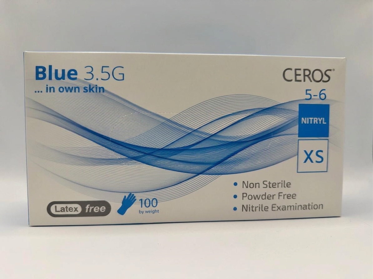 Рукавички нітрилові оглядові нестерильні неприпудрені CEROS Blue 3.5G, XS